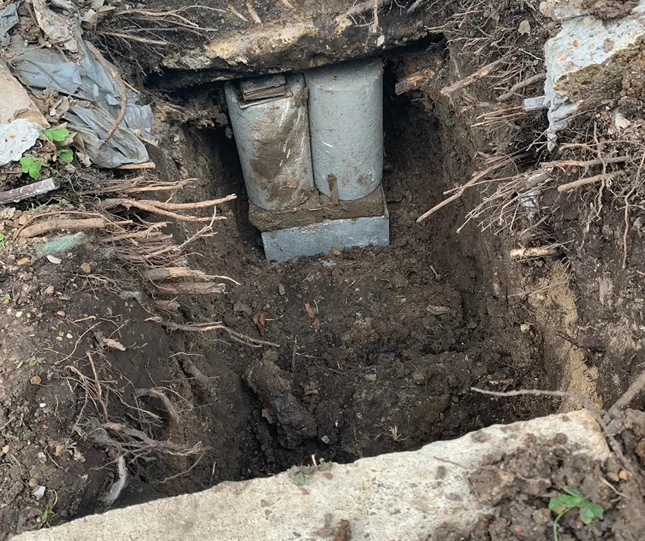 Exterior Foundation Repair in Progress in Milwaukee, WI Exterior Foundation Repair in Progress in Milwaukee, WI