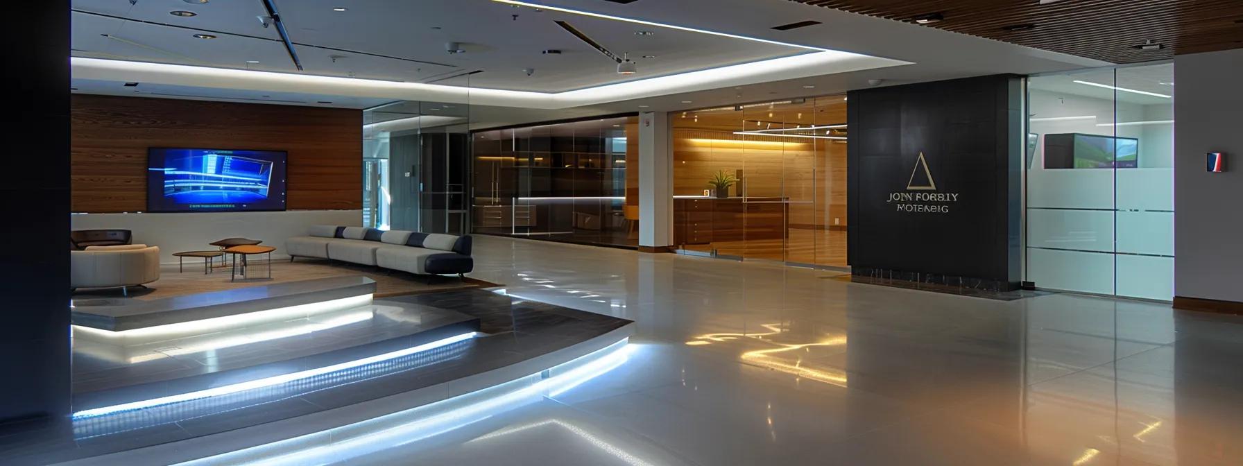 a modern basement waterproofing demonstration in a sleek, well-lit milwaukee office, showcasing advanced equipment and visual aids, emphasizing innovative solutions and cost-effective methods for water intrusion challenges.