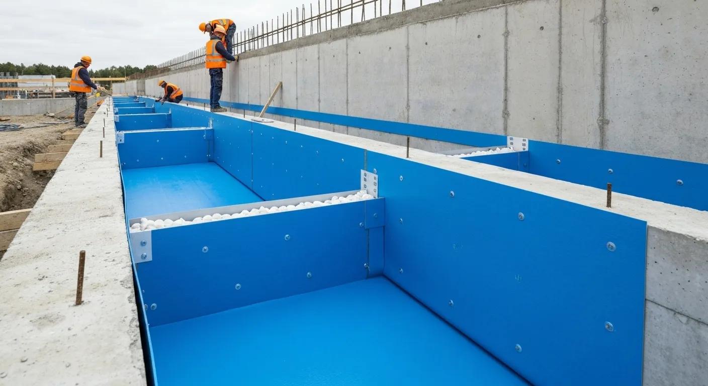 Installation of waterproofing membrane on a foundation wall to prevent water damage